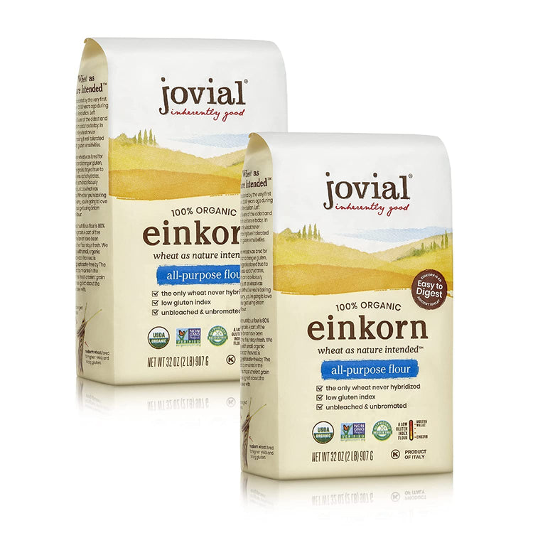 Jovial Organic Einkorn Unbleached All Purpose Flour - Bread Baking Flour for Sourdough, High Protein, Non-GMO, Organic Pizza & Pasta, European Italian, Glyphosate Free - 32 Oz, 2 Pack - Nestoria