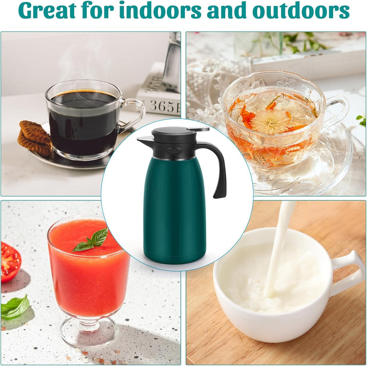 Yummy Sam 70oz Thermal Coffee Carafe, 2L Double Wall Vacuum for Hot Drinks, Stainless Steel Carafe for Hot Liquids Large Tea for Home School Office for Valentine's Day (Glossy Emeralds)