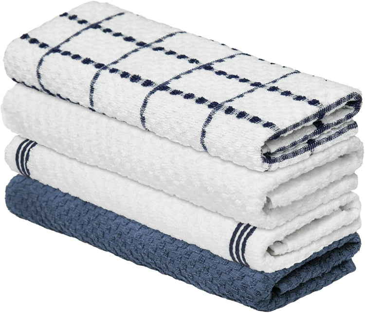 Artoid Mode Ring Spun Cotton Blue Kitchen Dish Towels, 15x25 Inch Ultra Soft Absorbent Quick Drying Household Cleaning Tea Towels Bar Towels Set of 4 - Nestoria