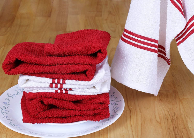 Amour Infini Kitchen Towels Pack of 4 - Absorbent, Quick Drying Premium Cotton Tea Towel - Kitchen Linens 16x28 Inch Dish Towels with Hanging Loop (Red) - Nestoria