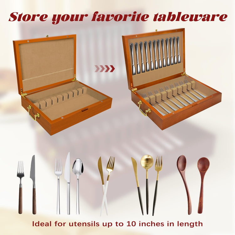 Silverware Storage Box Solid Wood with Lid