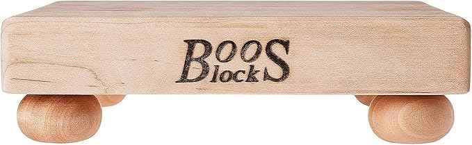John Boos B Series Square Wooden Maple Cutting Board 9”x9” – 1.5” Thick, 3.7-lb Non-Reversible Butcher Block with Wood Bun Feet & Edge-Grain
