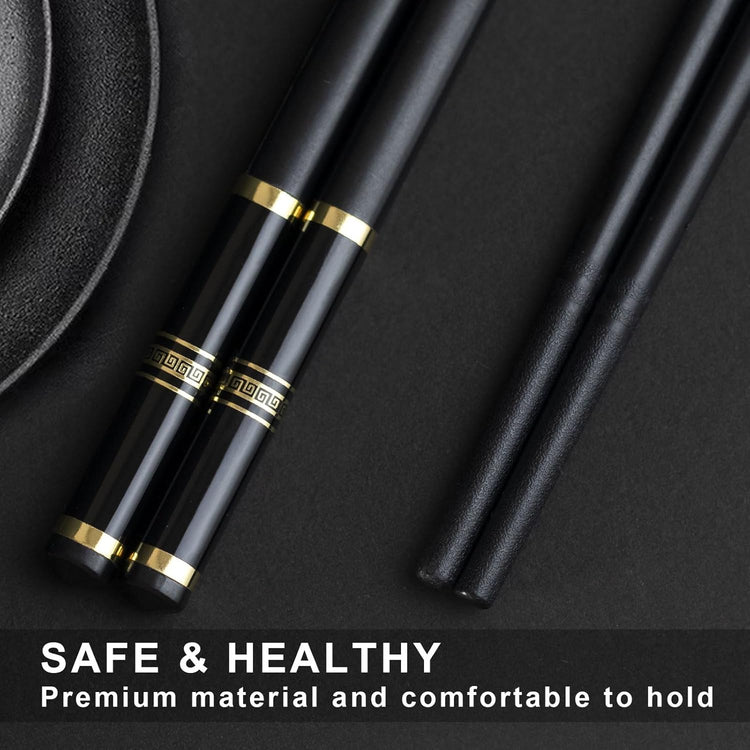 Chopsticks Reusable 5 Pairs Fiberglass Chopsticks Dishwasher Safe Square Lightweight Non-Slip Chop Sticks Set (golden-1)