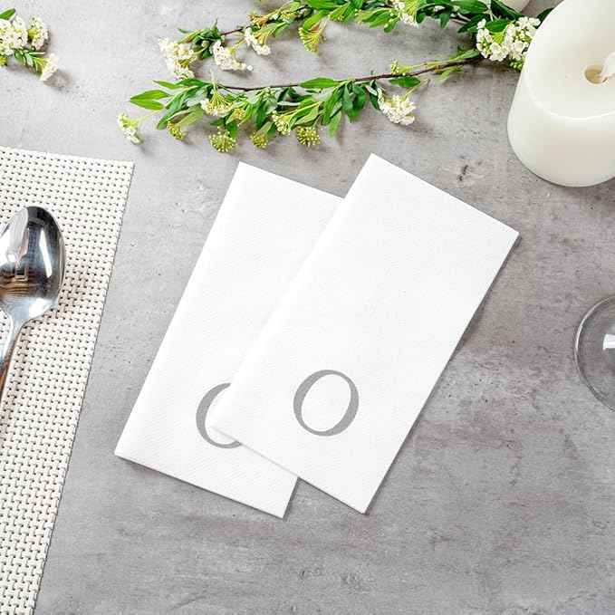 Luxenap 15.8 X 7.9 Inch Linen-Feel Guest Towels, 2000 Lettered Hand Towels - Silver Letter 'O', Sans Serif Font, White Paper Dinner Napkins, airlaid, For Restrooms And Tables - Restaurantware