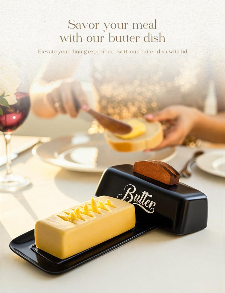 Black Butter Dish with Lid and Knife