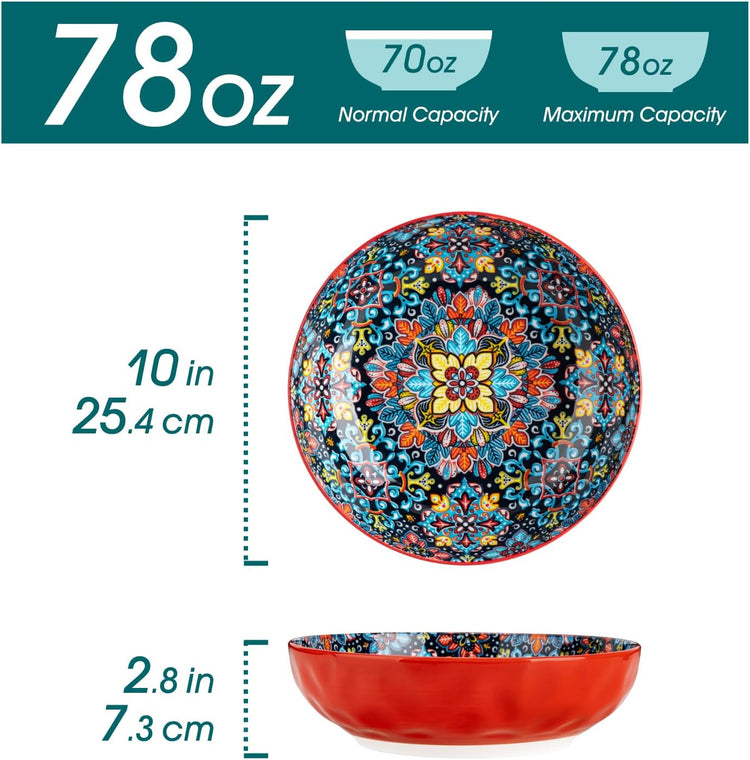 vancasso Large Serving Bowls, 78 Oz Extra Large Salad Bowls Set of 2, Bohemian Decorative Bowls for Salad, Fruit, Pasta and Dinner, Serving Dishes Set for Party, Dishwasher & Microwave Safe-Red