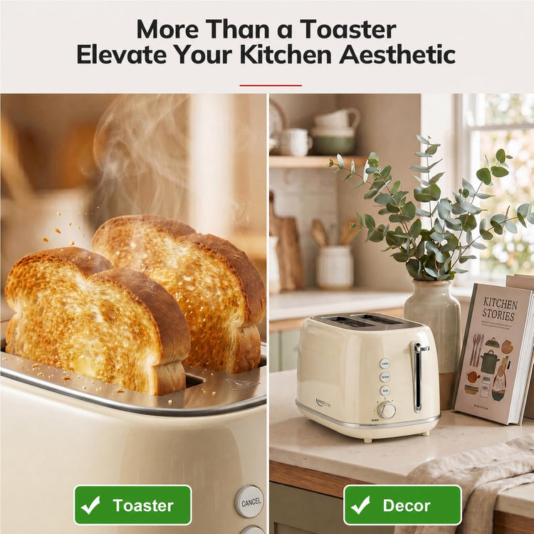 Toasters 2 Slice Retro Stainless Steel Toasters with Bagel