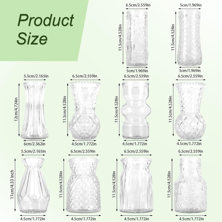 Glass Bud Vase Set of 10 Pcs, Small Clear Bud Vases for Flowers, Vintage Vases for Centerpiece Table Wedding Decorations Home Decor Glass Bottles for Birthday Party Anniversary