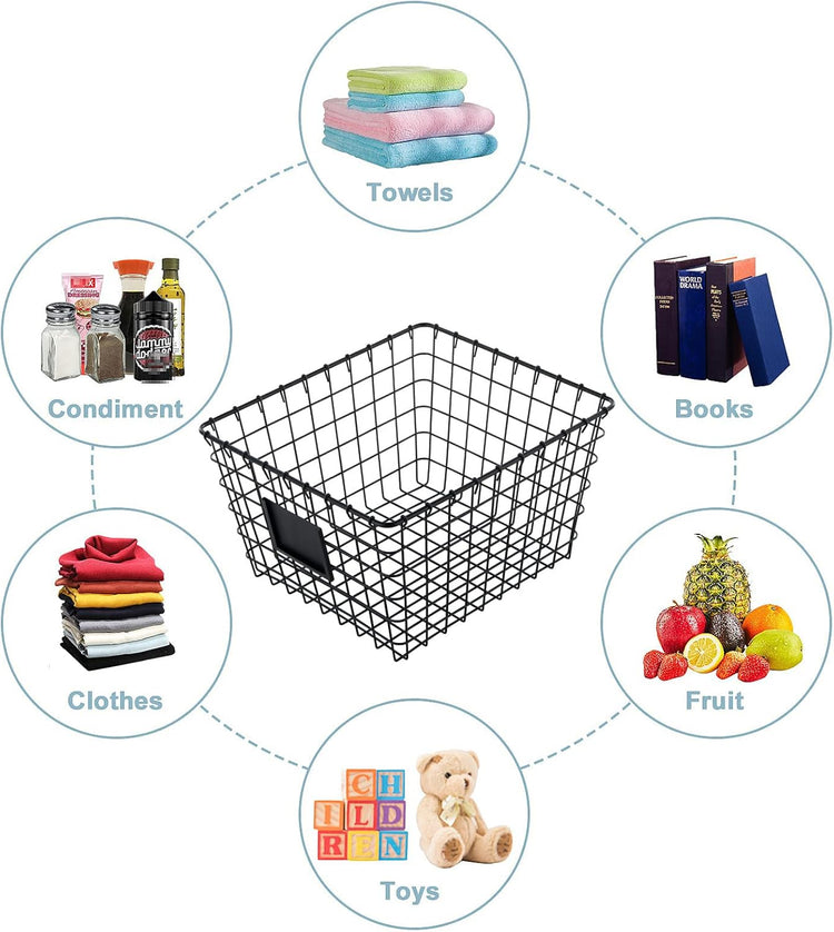 4 Pack【Large】 Wire Handmade Storage Basket for Organizing Household Goods,Pantry Organization,Bathroom countertop,Laundry,Wardrobe Storage Basket,Black