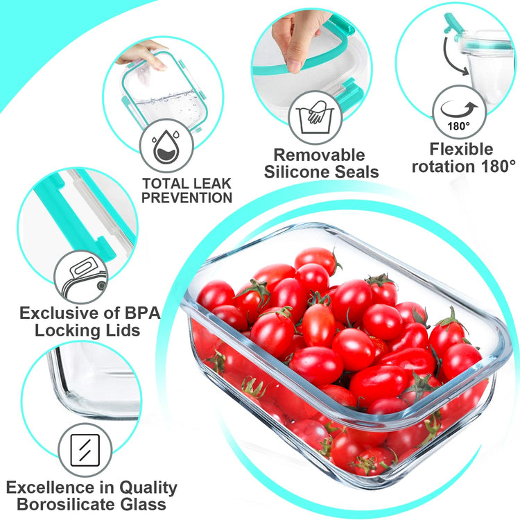 5 PACK 36 OZ Glass Meal Prep Containers Set with Lids (5 Count)