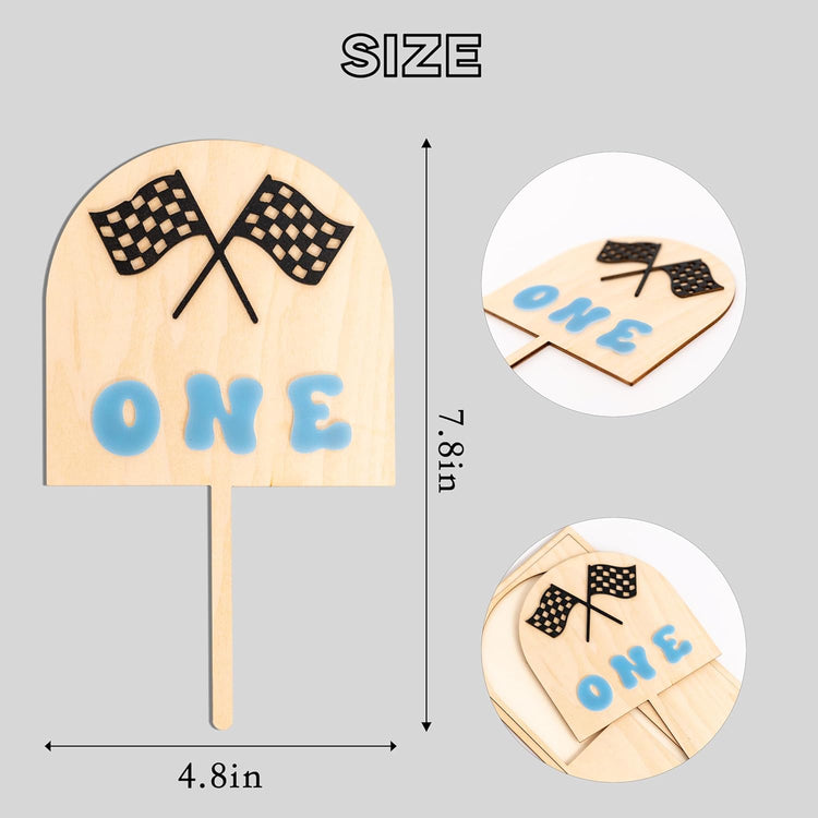 Race Car One Cake Topper - Racing Theme Wooden Cake Topper, Fast One Birthday Decoration for First Birthday Party, Anniversary, Smash Cake, Baby Photo Booth Props...