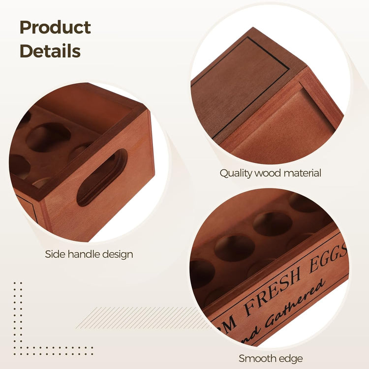 2 PCS Wooden Egg Holders, Farm Fresh Egg Baskets, Open Design with Handle, Holds 12 Eggs per Compartment, Ideal for Kitchen Countertop, Simple and Quality Storage Solution