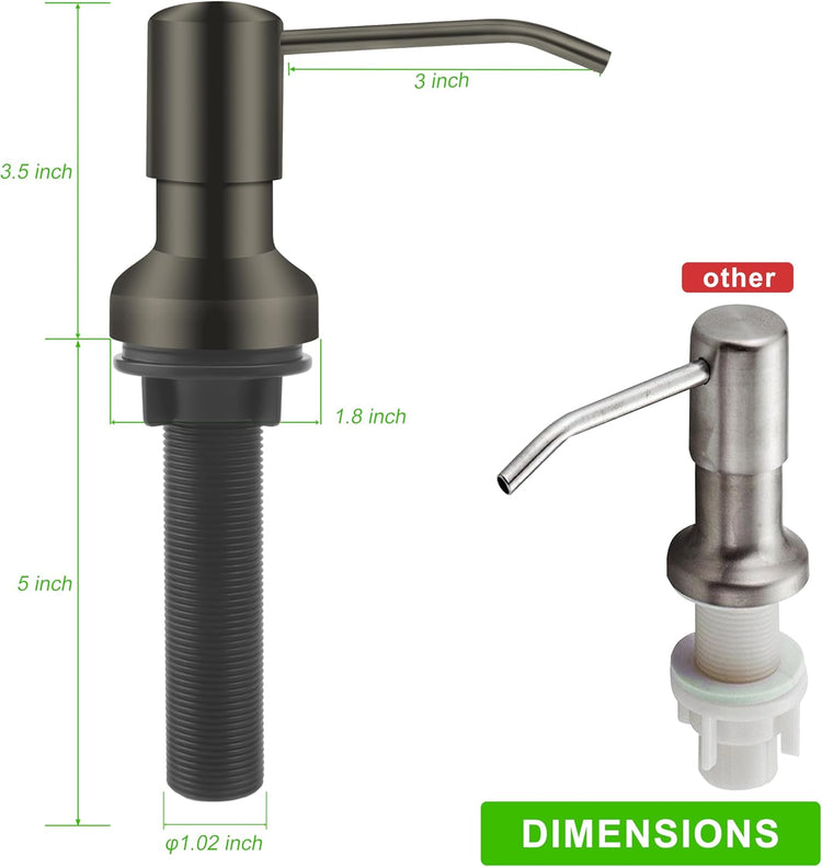 Soap Dispenser for Kitchen Sink, Sink Soap Dispenser with Longer Threaded Shaft, Stainless Steel Pump with 47" Extension Tube, Connects Directly to Dish Soap Container, Wide Pump Head Base(Gray)