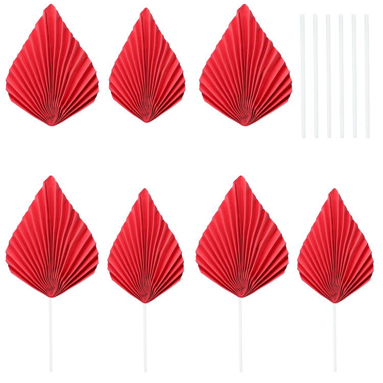 6Pcs Paper Palm Fan Cake Toppers Palm Spear Leaves Fan Cupcake Toppers Cake Insert Decorations Craft DIY Cake Bakeware Decoration for Birthday Party Wedding Party Decor Supplies Red (6 Count)
