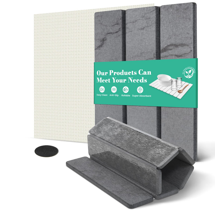 Stone Dish Drying Mat Collapsible Diatomaceous Earth Absorbent Mat Quick Dish Drying Pad Dish Rack Pad Match Any Counter to Multiple Usage for Kitchen