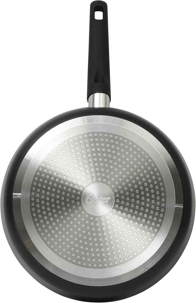 Oster Platinum Oxburg 12 Inch Frying Pan Forged Aluminum PFA Free Non-toxic Premium Ceramic Non Stick Interior Skillet, Kitchen Egg Pan, Omelet Pan - Black w/Wood Handles
