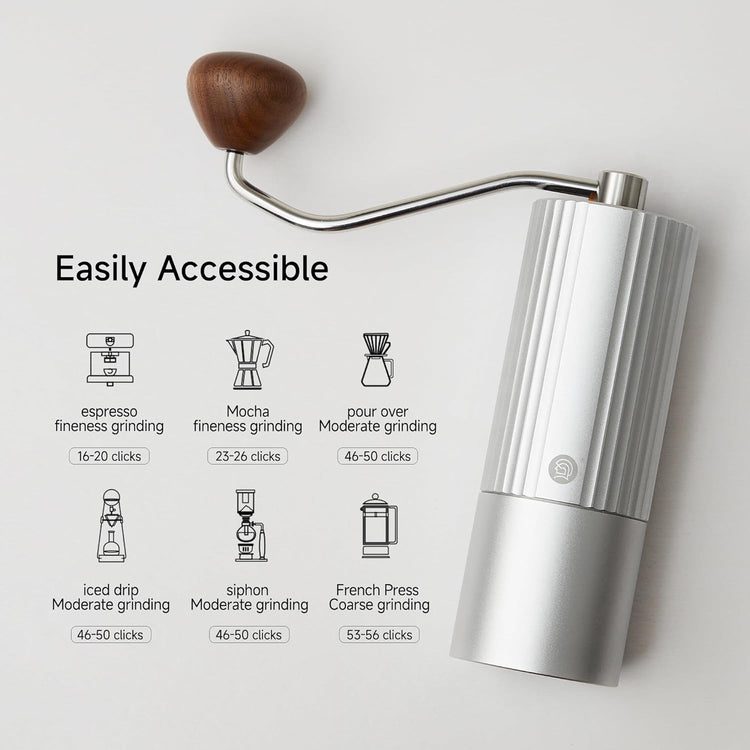Z3 /Z3pro Coffee Bean Grinder, Hand Grinder with 6-Core CNC Stainless Steel Conical Burr,Double Bearing Positioning for Espresso,Pour Over,FrenchPress,Moka,Americano (Silver, Z3PRO)