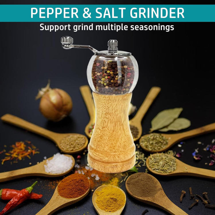 Pepper Mill Set,Manual Pepper Mills, Classical Hand Shake Wooden Pepper Grinder Set,Salt Mills,Wooden Pepper Mill,Ceramic Blades Metal Handle,Enjoy Fresh Ground Pepper (Burlywood 1pcs-6in)