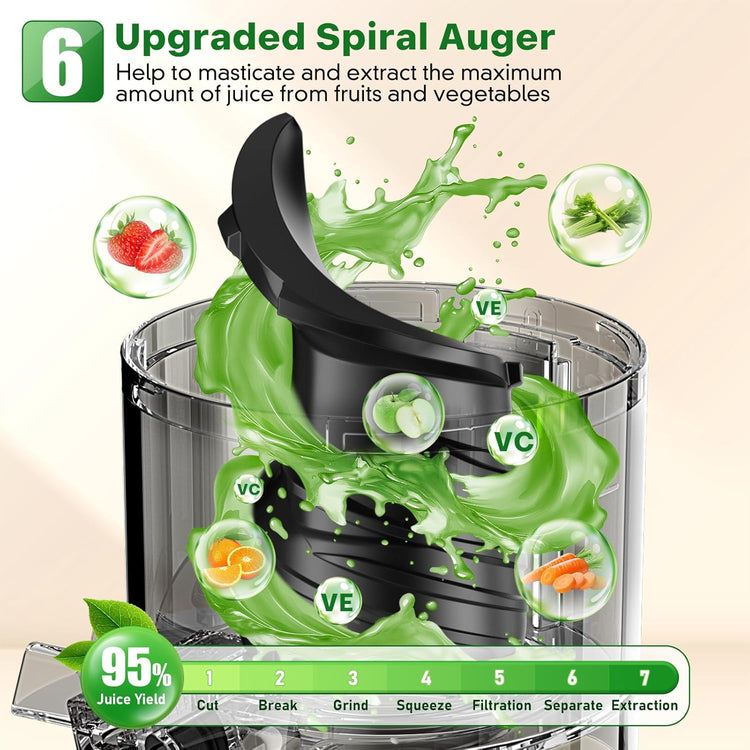 Cold Press Juicer, Masticating Juicer with 5.4" Wide Feed Chute, 350w Slow Juicer Machines Fit Whole Vegetables and Fruits with High Juice Yield, Easy to Clean (Black)