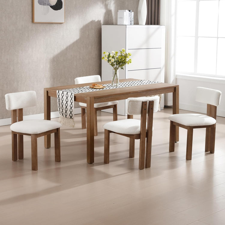 chairus Dining Chairs Set of 2 Faux Fur Diner Chairs Wood Chairs for Kitchen and Dining Room, White