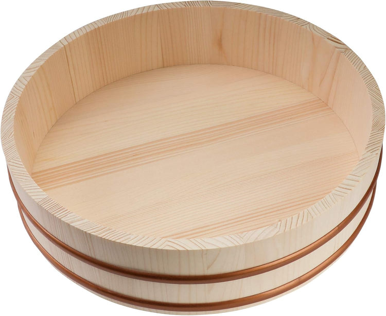 Kichgather Wooden Sushi Rice Bowl with Lid Hangiri Sushi Oke Sushi Rice Mixing Tub (14.2 ” with lid)