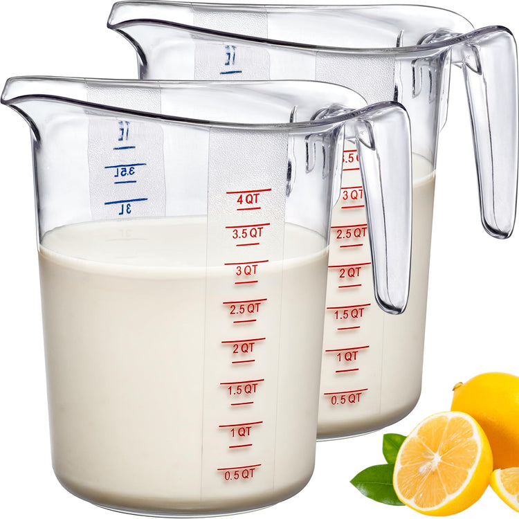 Melissa - 128-Ounce Plastic Measuring Pitcher (2-Pack), 16-Cup (4-Quart) Food-Grade Measuring Jug, Unbreakable, Stackable, Dishwasher-Safe, Great for Oil, Vinegar, Flour, and More