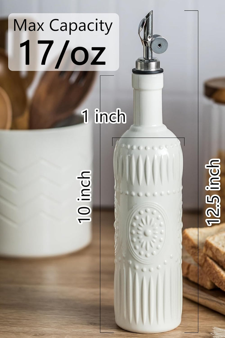 LYEOBOH Oil Dispenser for Kitchen, Olive Oil Dispenser Bottle with Non Drip Spout - 17 OZ Ceramic Vinegar Dispenser Bottle, Easy to Use for Kitchen Gadgets, Frying, BBQ, White