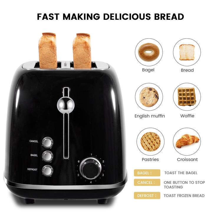 2 Slice Toaster Retro Stainless Steel with Bagel