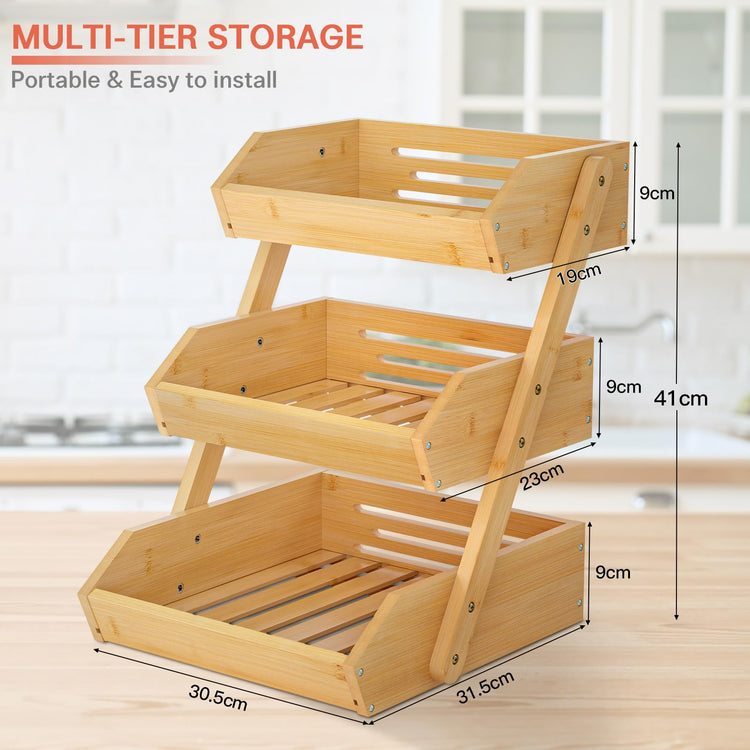 3 Tier Bamboo Fruit Basket for Kitchen Counter