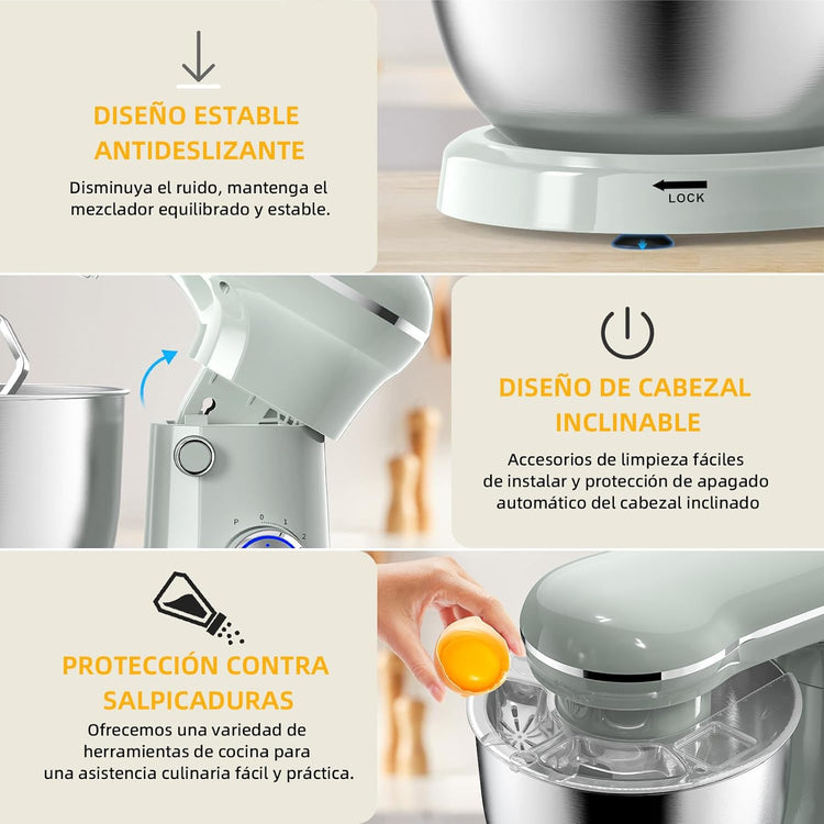 Electric Stand Mixer,10 Speeds Tilt-Head Food Mixer, 3-IN-1 Kitchen Mixer for Daily Cooks with 6 QT Bowl,Dough Hook, Beater, Whisk (Morandi Green)