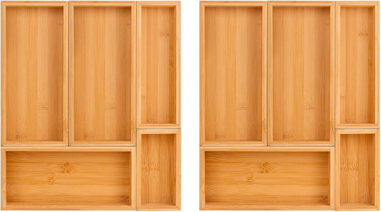 bamboo drawer organizer Set,expandable drawer dividers,wooden storage organizers,large trays for kitchen, bathroom,flatware,Tea Bag Organizer (2 X 5PCS Natural)
