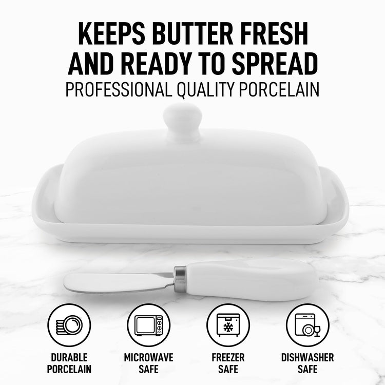 Ceramic Butter Dish with Lid For Countertop & Stainless Steel Knife