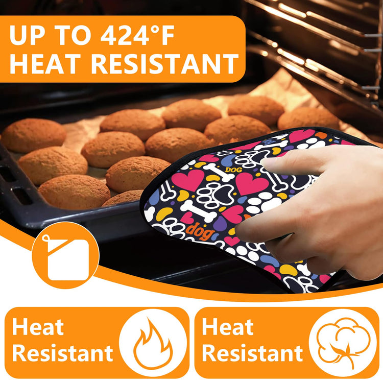 Paw Prints Oven Mitts and Bones Hearts Pot Holders Sets 4Pcs