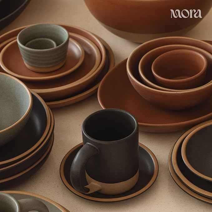 MORA Jumbo and Large Serving Dishes Set of 2, 13 inch and 12 inch Ceramic Pottery Oval Platters - Microwave, Oven and Dishwasher Safe - Peppercorn & Terracotta
