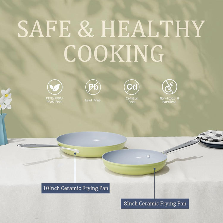 Nonstick Ceramic Frying Pan 8 Inch for Induction Cooktop - Non Toxic, PTFE/PFOA/PFAS Free, Oven & Dishwasher Safe up to 500ยฐF - Non Stick Egg Skillet with Stay-Cool Handle - Avocado Green