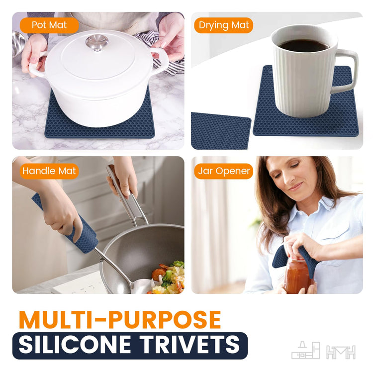 Silicone Trivet Mats 4 Heat Resistant Pot Holders Multipurpose Non (4 Count)
