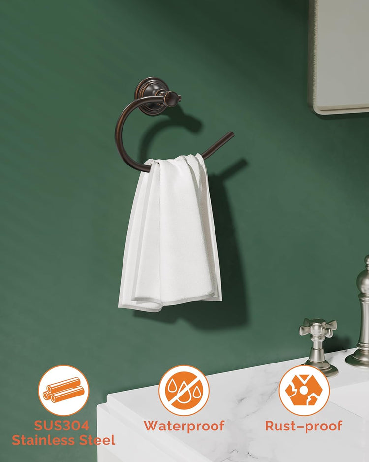 Towel Ring, Stainless Steel Hand Towel Holder for Bathroom Wall Mount, Heavy Duty Towel Hanger for Kitchen, Bath, RV (Oil Rubbed Bronze)