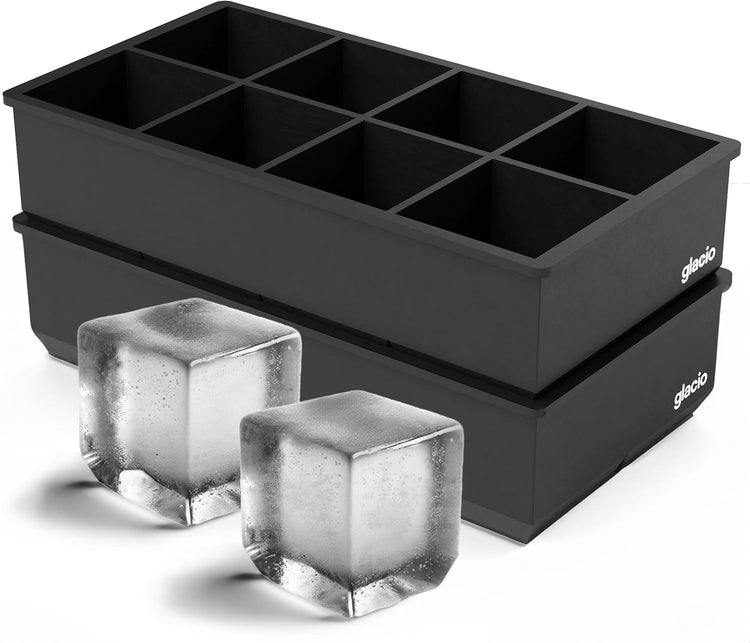 glacio Ice Cube Molds โ 2-Pack Silicone Trays for 8 Large Square Cubes โ Slow-Melt Ice for Whiskey, Cocktails, Coffee & More