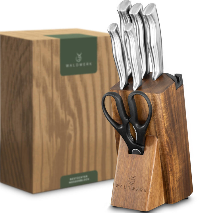 Knife Set 7pcs Kitchen Knife Set with Block and Integrated Sharpener (7 Count)