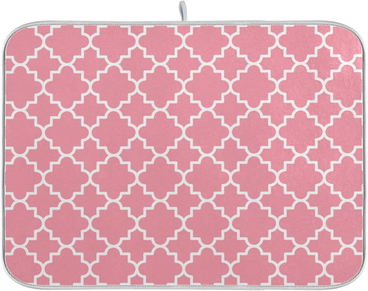 senya Super Absorbent Dish Drying Mat, Microfiber Fast-Drying Dish Mat, 16''x18'', Kitchen Dish Drying Pad, Pink Moroccan