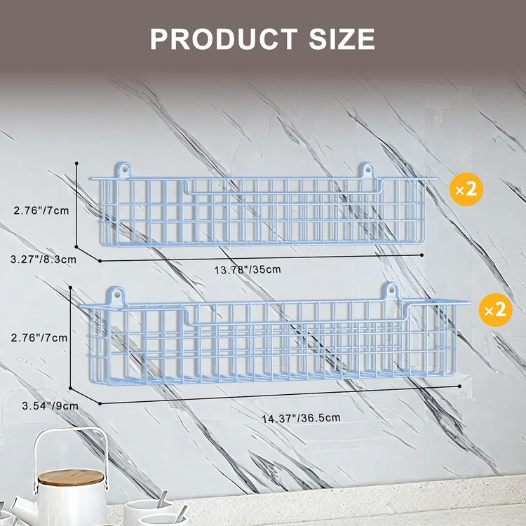 Spice Rack Wall Mount, 4-Pack Seasoning Organizer for Kitchen Storage Organization, Metal Spice Holder Saving Space Shelf for Cabinet, RV, Pantry, Blue