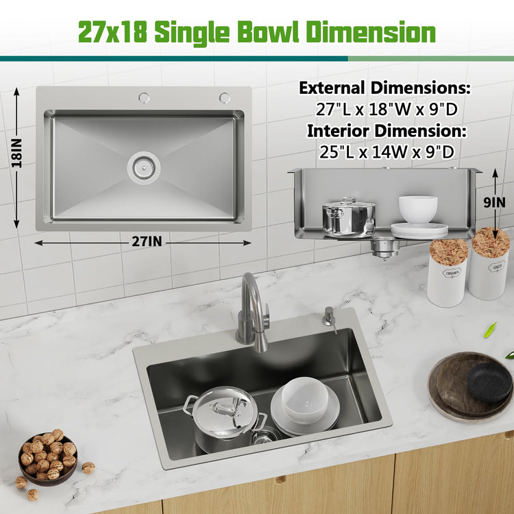 27x18 Inch Kitchen And Bar Sink