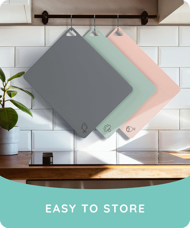 July Home Cutting Board Alternative for Kitchen - Extra Thick Flexible Plastic Cutting Board Set of 3, Non-Slip, BPA-Free, Easy to Clean, Colored Cutting Mats for Cooking, Durable Chopping Sheets