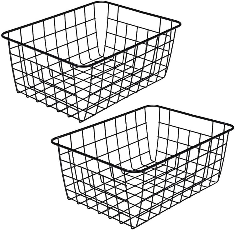 LeleCAT Wire Baskets with Handles Wire Storage Organizer Bin Baskets, Pantry, Closets, Bedrooms - Set of 2(Black)