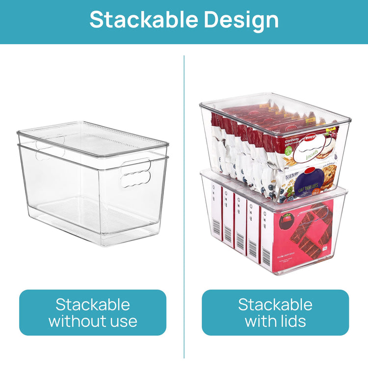 4 Pack Clear Stackable Storage Bins with Lids and Handles (4 Count)
