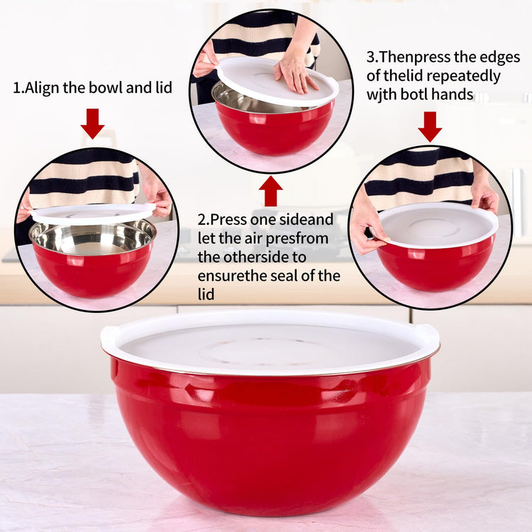 Red Mixing Bowls with Lids Set of 7