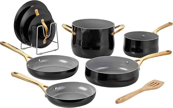 Cuisinart Culinary Ceramic Cookware Set, Dishwasher Safe Nonstick Pots and Pans, 10 Piece Kitchen Cookware Set for Home Cooking, Easy & Clean Design, Black, 34CG-10BK