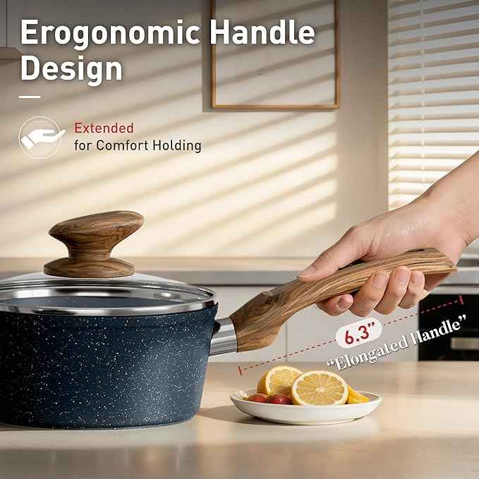 DisDelight Induction Pots and Pans Set Non Stick, Nonstick Granite Kitchen Cookware Sets, Blue Cooking Pans, PFOA & PFOS Free