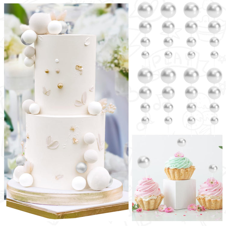 48 Pcs Silver Balls Cake Topper Decorations Balloon Cupcake Toppers Foam Cake Topper Balls Cake Balls Decorations for Birthday Party Wedding Anniversary Cake Decorating (48 Count)