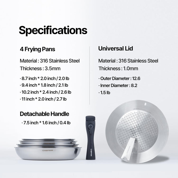 316 Stainless Steel Removable Handle Cookware